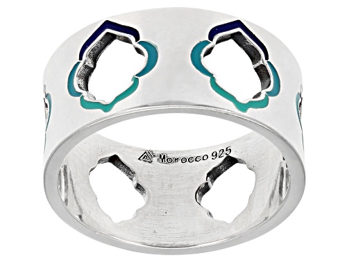 Photo of Artisan Collection of Morocco™ 9.8mm Multi-Color Enamel Sterling Silver Open Design Band Ring - Size 8