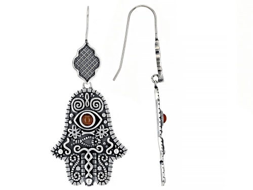 Photo of Artisan Collection of Morocco™ Peach Onyx Sterling Silver Hamsa & Evil Eye Earrings
