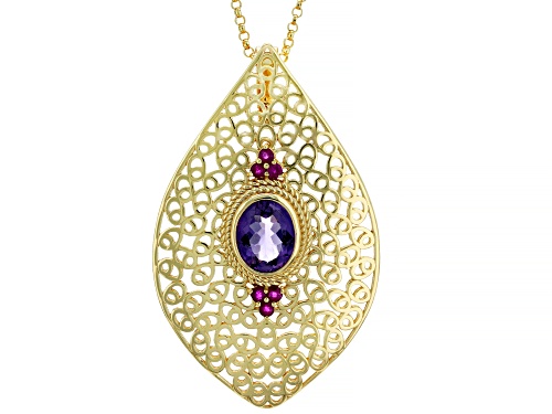 Artisan Collection Of Morocco™ 2.30ctw Amethyst & Ruby 18k Yellow Gold Over Silver Enhancer/Chain