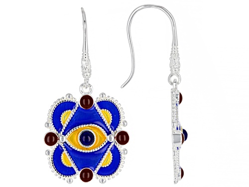 Artisan Collection Of Morocco™ Multi-Color Enamel With Blue Lapis Evil Eye Silver Earrings