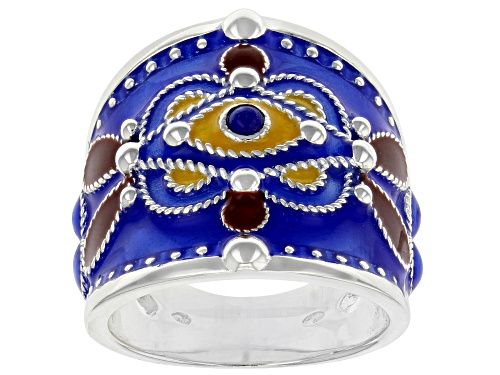 Photo of Artisan Collection of Morocco™ Multi-Color Enamel With Blue Lapis Evil Eye Sterling Silver Ring - Size 9