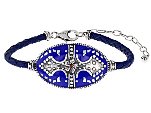 Artisan Collection of Morocco™ Free-Form Blue Enamel Desert Rose Sterling Silver Bracelet - Size 6.5