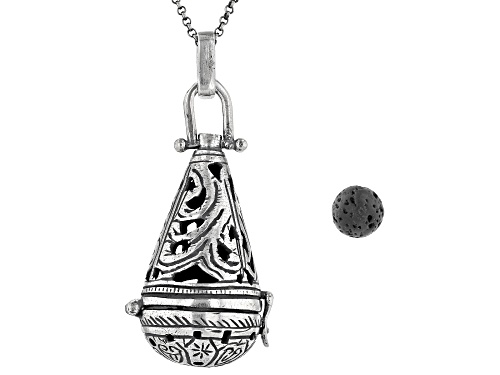 Artisan Collection Of Morocco™ 6mm Round Lava Rock Silver Diffuser Pendant With 18" Chain