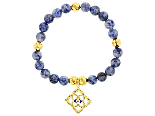 Photo of Artisan Collection of Morocco™ Enamel, Blue Jasper, Hematine 18k Yellow Gold Over  Silver Bracelet - Size 7
