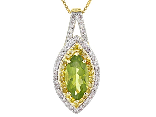2.84ct Manchurian Peridot(TM) with 1.05ctw diamond 18k yellow gold over silver pendant with chain