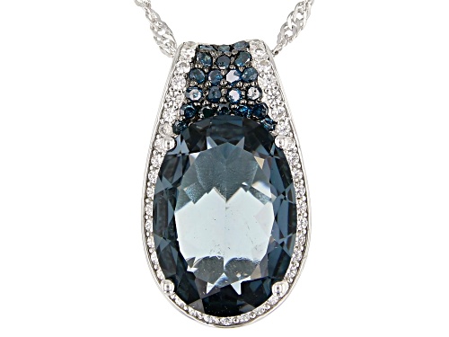 6.18ct London Blue Topaz, .45ctw Blue Diamond & White Zircon Rhodium Over Silver Pendant With Chain