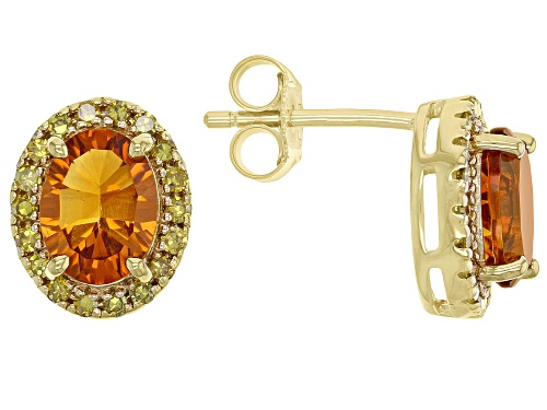 Photo of 1.80ctw Madeira Citrine With .35ctw Yellow Diamond 18k Yellow Gold Over Silver Halo Stud Earrings