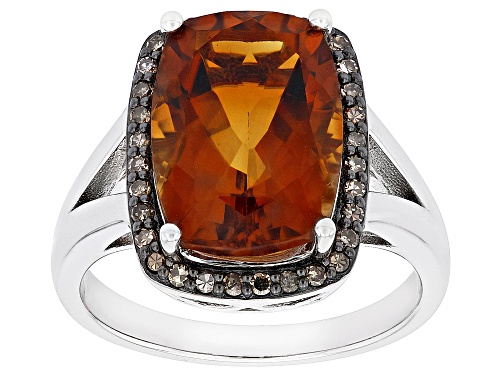 5.36ct Madeira Citrine And 0.22ctw Champagne Diamond Rhodium Over Sterling Silver Ring - Size 8