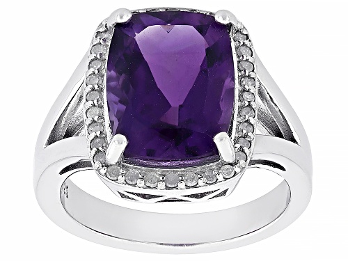 Photo of 5.53ct African Amethyst And 0.22ctw White Diamond Rhodium Over Sterling Silver Ring - Size 8