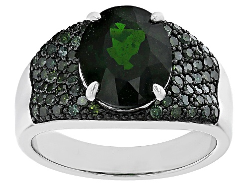Photo of 3.32ctw Chrome Diopside And 0.60ctw Green Diamond Rhodium Over Sterling Silver Ring - Size 8