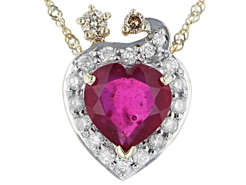 2.13ct Mahaleo®Ruby with .34ctw Champagne and Accent Diamond 10k Yellow Gold Pendant W/Chain