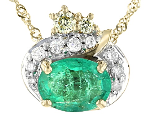Photo of 1.06ct Oval Emerald with .18ctw Yellow and White Accent Diamonds 10k Gold Pendant With Chain