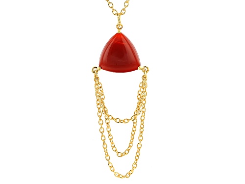 Moda Di Pietra™ Triangle Marsala Chalcedony 18k Yellow Gold Over Bronze Necklace - Size 18