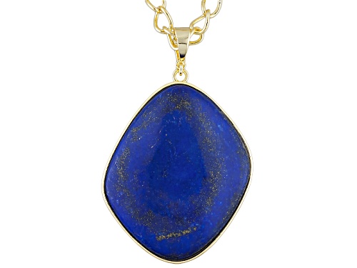 Moda Di Pietra™ 54x43mm Free-Form Cabochon Blue Lapis 18k Gold Over Bronze Enhancer With Chain