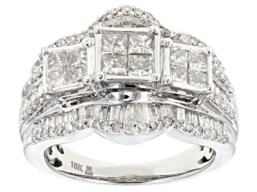Photo of 2.00ctw Princess Cut, Baguette, & Round Diamond 10k White Gold Quad Ring - Size 7