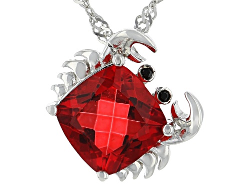 Photo of 1.96ct Coral Color Quartz With 0.01ctw Black Spinel Rhodium Over Silver Crab Pendant With Chain