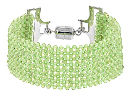 2.5mm Round Manchurian Peridot™ Rhodium Over Sterling Silver Woven Bracelet - Size 8