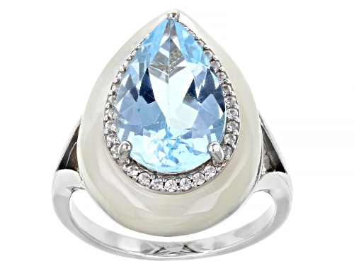 Photo of 5.32ct Glacier Topaz(TM) With Mother of Pearl & 0.23ctw White Zircon Rhodium Over Silver Ring - Size 7