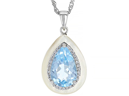 Photo of 5.32ct Glacier Topaz(TM) With Mother of Pearl & 0.23ctw Zircon Rhodium Over Silver Pendant W/Chain