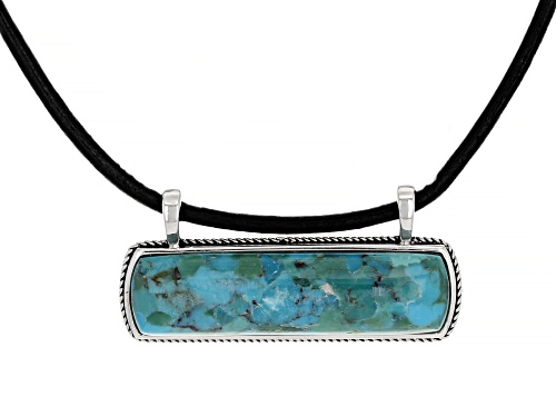 32X8 Rectangular Cushion And 5mm Round Bead Turquoise Sterling Silver Pendant With Black Cord