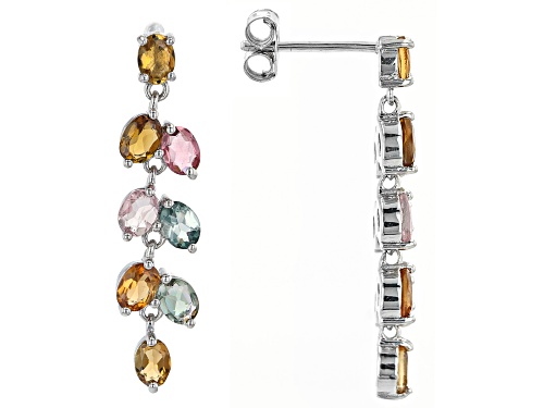 1.55ctw Oval Multi-Tourmaline Rhodium Over Sterling Silver Earrings