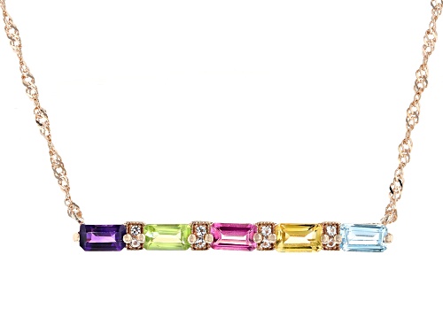 Photo of 1.52ctw Rectangular Octagonal Multi-Gem With  White Topaz 18k Rose Gold Over Silver Bar Neclklace - Size 18