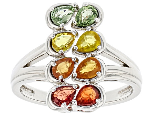 1.36ctw Pear Shape Multi-Sapphire Rhodium Over Sterling Silver Ring - Size 7