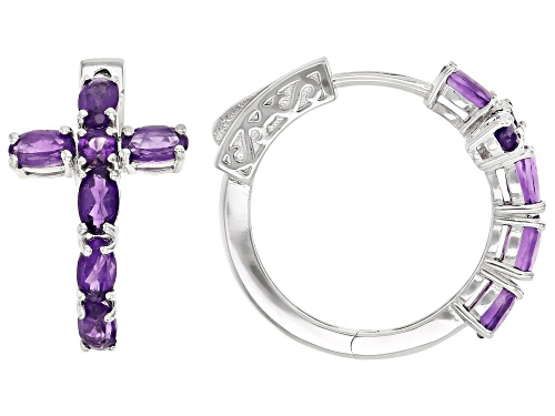 Photo of 2.34ctw Mixed Shape African Amethyst Rhodium Over Sterling Silver Hoop Earrings