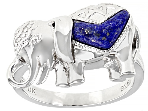 10x5mm Custom Cabochon Lapis Lazuli Rhodium Over Sterling Silver Elephant Ring - Size 7