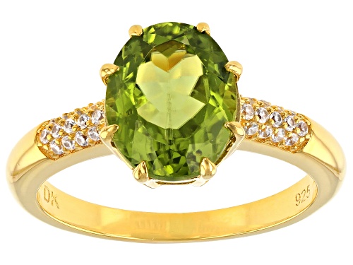 Photo of 1.62ct Oval Manchurian Peridot™ and 0.16ctw White Zircon 18K Yellow Gold Over  Silver Ring - Size 8