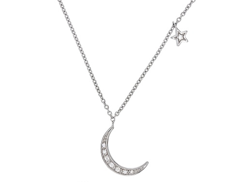 Photo of 0.07ctw Round White Zircon Rhodium Over Sterling Silver Moon And Star Necklace - Size 18