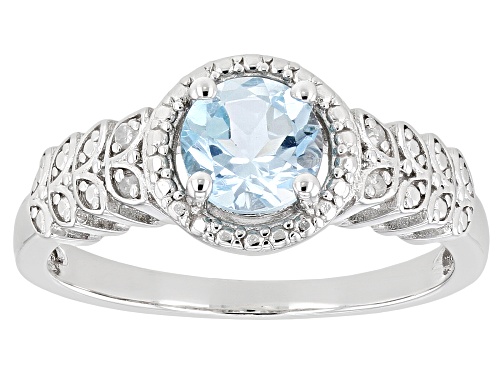 Photo of .94ct Round Glacier Topaz™ With .02ctw White Diamond Accent Rhodium Over Sterling Silver Ring - Size 7