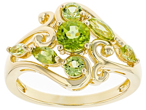 Photo of 0.99ctw Mixed Shapes Manchurian Peridot(TM) 18k Yellow Gold Over Sterling Silver Ring - Size 8