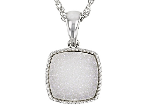 Photo of 11x11mm Silver Drusy Quartz Rhodium Over Sterling Silver Solitaire Pendant With Chain