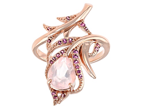 9x7mm Rose Quartz and 0.16ctw Raspberry Color Rhodolite 18K Rose Gold Over Sterling Silver Ring - Size 7