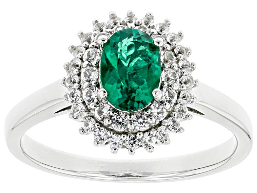 Photo of .60ct Lab Created Emerald With .38ctw Lab Created White Sapphire Rhodium Over Sterling Silver Ring - Size 8