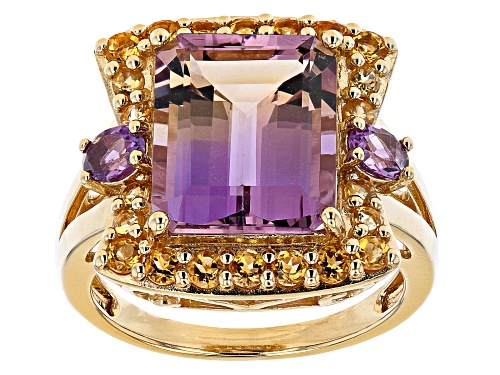 Photo of 4.67ct Ametrine With .26ctw African Amethsyt And .62ctw Citrine 18K Yellow Gold Over Silver Ring - Size 9