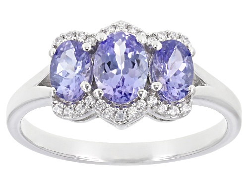 Photo of 1.64ctw Oval Tanzanite With Round 0.14ctw White Zircon Rhodium Over Sterling Silver Ring - Size 9