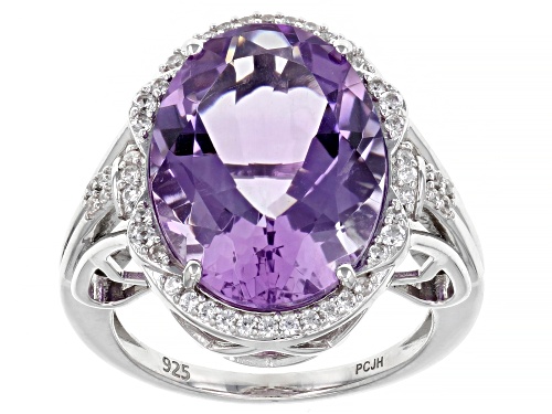 Photo of 8.24ct Oval Lavender Amethyst With 0.22ctw White Zircon Rhodium Over Sterling Silver Ring - Size 8