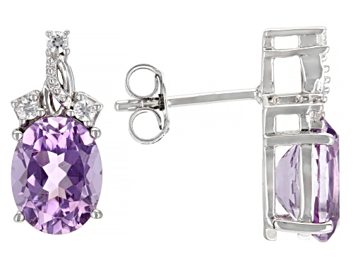 2.88ctw Oval Lavender Amethyst With 0.11ctw White Zircon Rhodium Over Sterling Silver Earrings