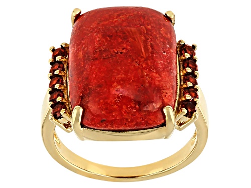 Photo of 18x13mm Sponge Coral With 0.34ctw Garnet 18k Yellow Gold Over Sterling Silver Ring - Size 9