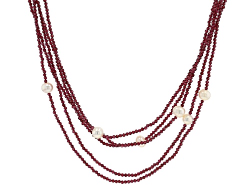 Photo of 2-2.5mm Round Vermelho Garnet(TM) With 5-6mm Round Cultured Freshwater Pearl Beaded Necklace - Size 100
