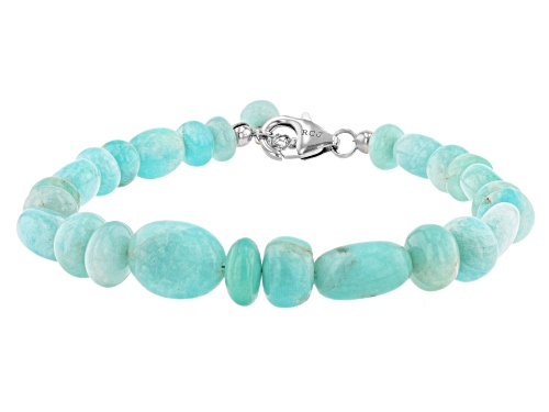 Photo of 10x8mm Oval & Rondelle Amazonite Rhodium Over Sterling Silver Bracelet - Size 7.25