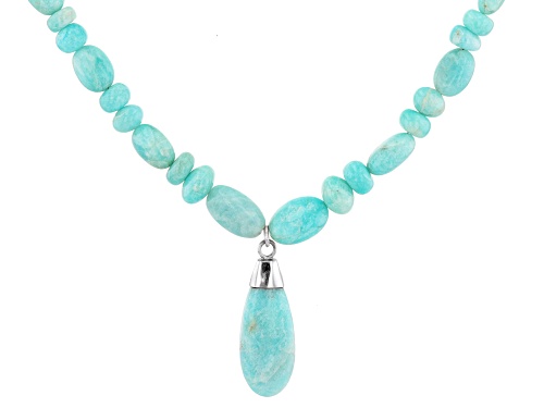 Photo of Pear Shape, Oval & 5-8mm Rondelle Amazonite Rhodium Over Sterling Silver Necklace - Size 18