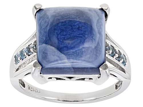 Photo of 12mm Square Cushion Indian Blue Opal, .13ctw  Swiss Blue Topaz Rhodium Over Sterling Silver Ring - Size 8