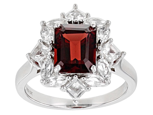 Photo of 1.40ct Vermelho Garnet™ With 1.29ctw White Topaz Rhodium Over Sterling Silver Ring - Size 9