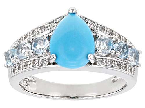 Photo of Sleeping Beauty Turquoise, .71ctw Glacier Topaz™ & .14ctw White Zircon Rhodium Over Silver Ring - Size 9