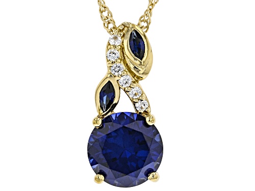 Photo of 3.12ctw Lab Blue Sapphire With 0.10ctw Lab White Sapphire 18k Yellow Gold Over Silver Pendant Chain