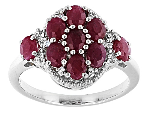 Photo of 2.67ctw Oval Indian Ruby With .04ctw Round White Zircon Rhodium Over Sterling Silver Ring - Size 8