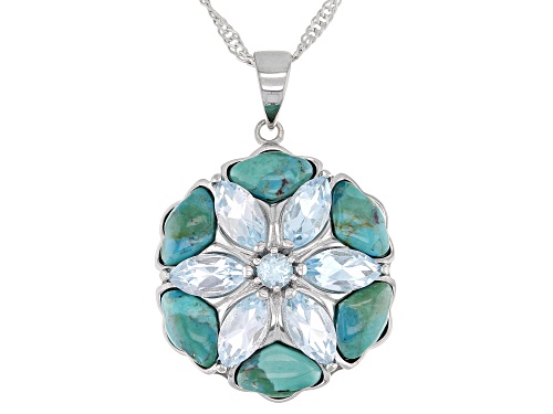 Photo of 2.41ctw Glacier Topaz™ With 7x5mm Turquoise Rhodium Over Sterling Silver Pendant With Chain